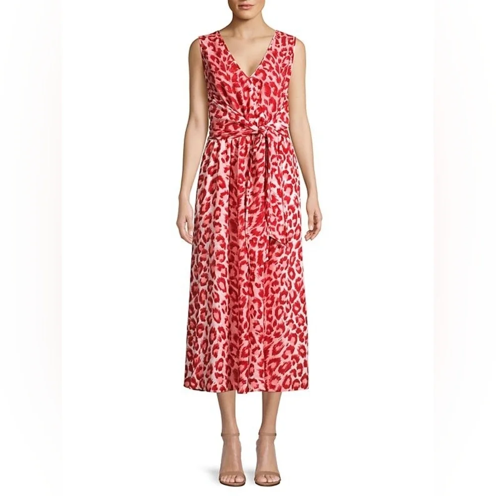 NWT Kate Spade Panthera Jumper in Soft Coral Leopard Tie Waist Jumpsuit XXS